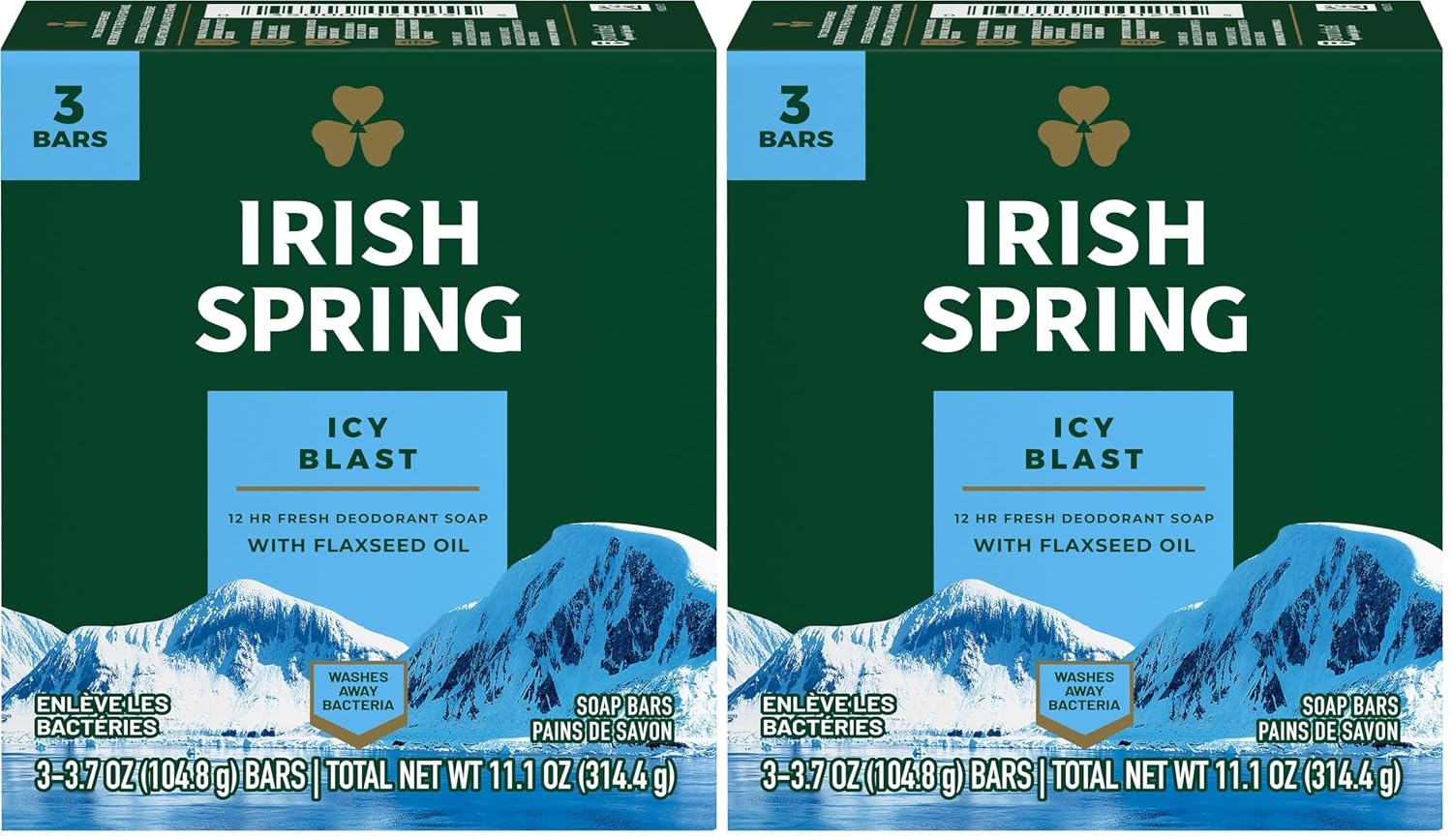 Irish Spring Bath Bar, 3 x 3.75 Oz bars, Icy Blast, 11.25 Oz