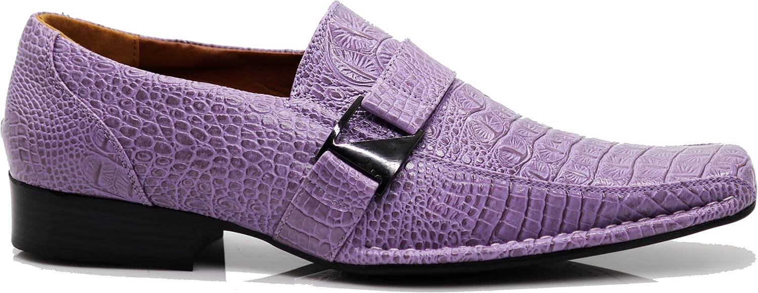 Enzo Romeo Santcro Men's Dress Crocodile Print Loafers Elastic Slip on with Buckle Fashion Shoes Runs Half Size Big