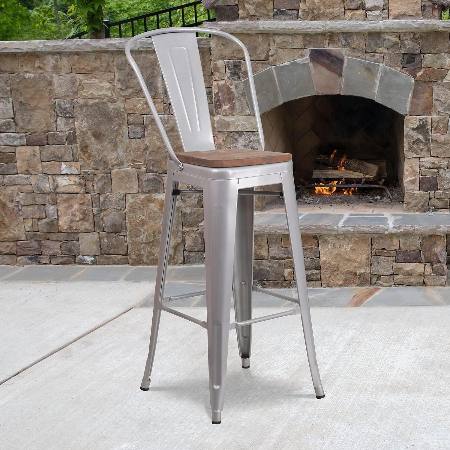 Flash Furniture 30 in Metal Barstool with Back, Blue | Commercial Grade, Removable Back, Indoor/Outdoor Use