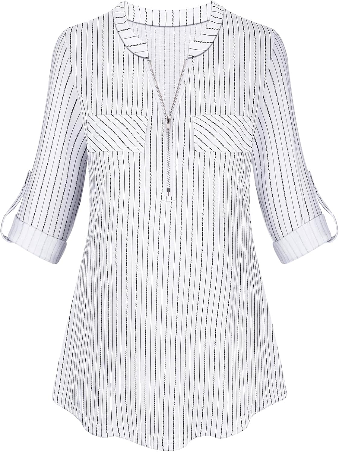 Tanst Sky Womens Casual Long Sleeve Zipped V Neck Plaid Tunic Blouses