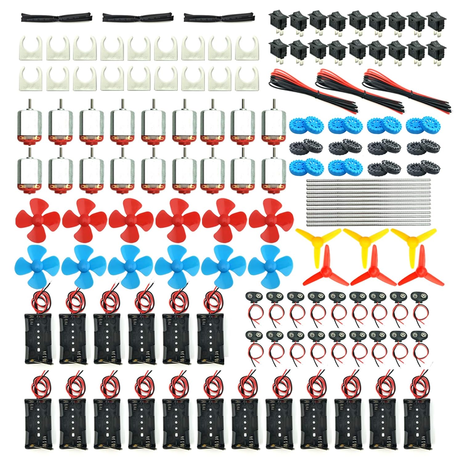 18 Set DC Motors Kit, Mini Electric Hobby Motor 3V -12V 25000 RPM Strong Magnetic with Shaft Propeller, 2 x AA Battery Holder