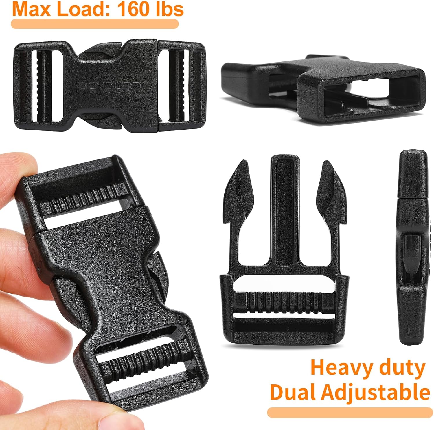 BEYOURD Buckles and Straps Set 1": 6 Yards of Thick Nylon Webbing, 6-Pack Heavy Duty Adjustable Quick Side Release Plastic Buckles