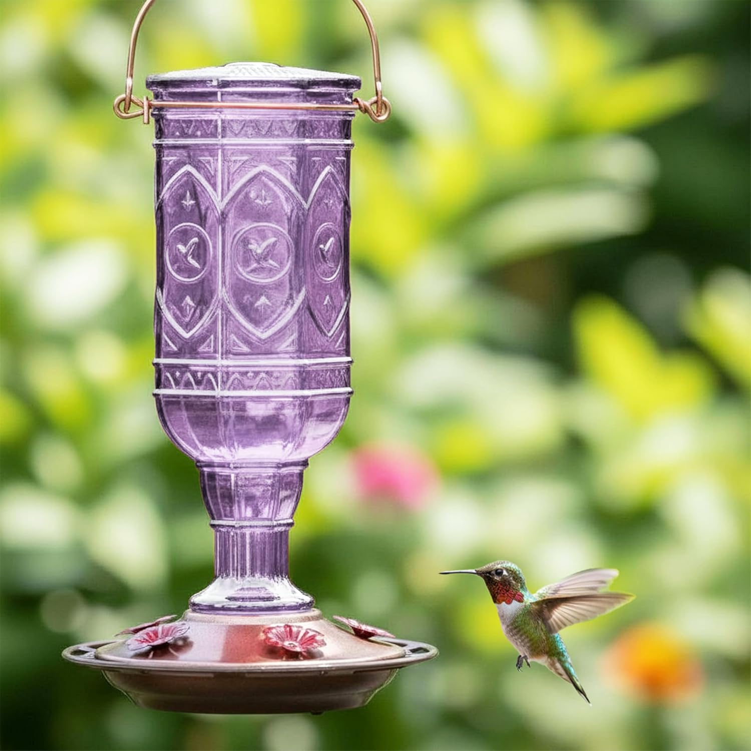 More Birds Red Jewel Hummingbird Feeder, Glass Bottle, 5 Feeding Ports and 20-Ounce Nectar Capacity (76IN)