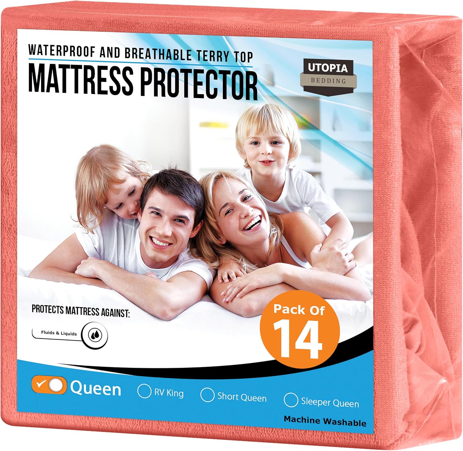 Waterproof Queen Size Mattress Protector fits Upto 17" deep Mattresses | Utopia Bedding 200 GSM Soft & Breathable Mattress Cover, Dirt-Proof, Noiseless, Machine Washable Fitted Sheet Style, White