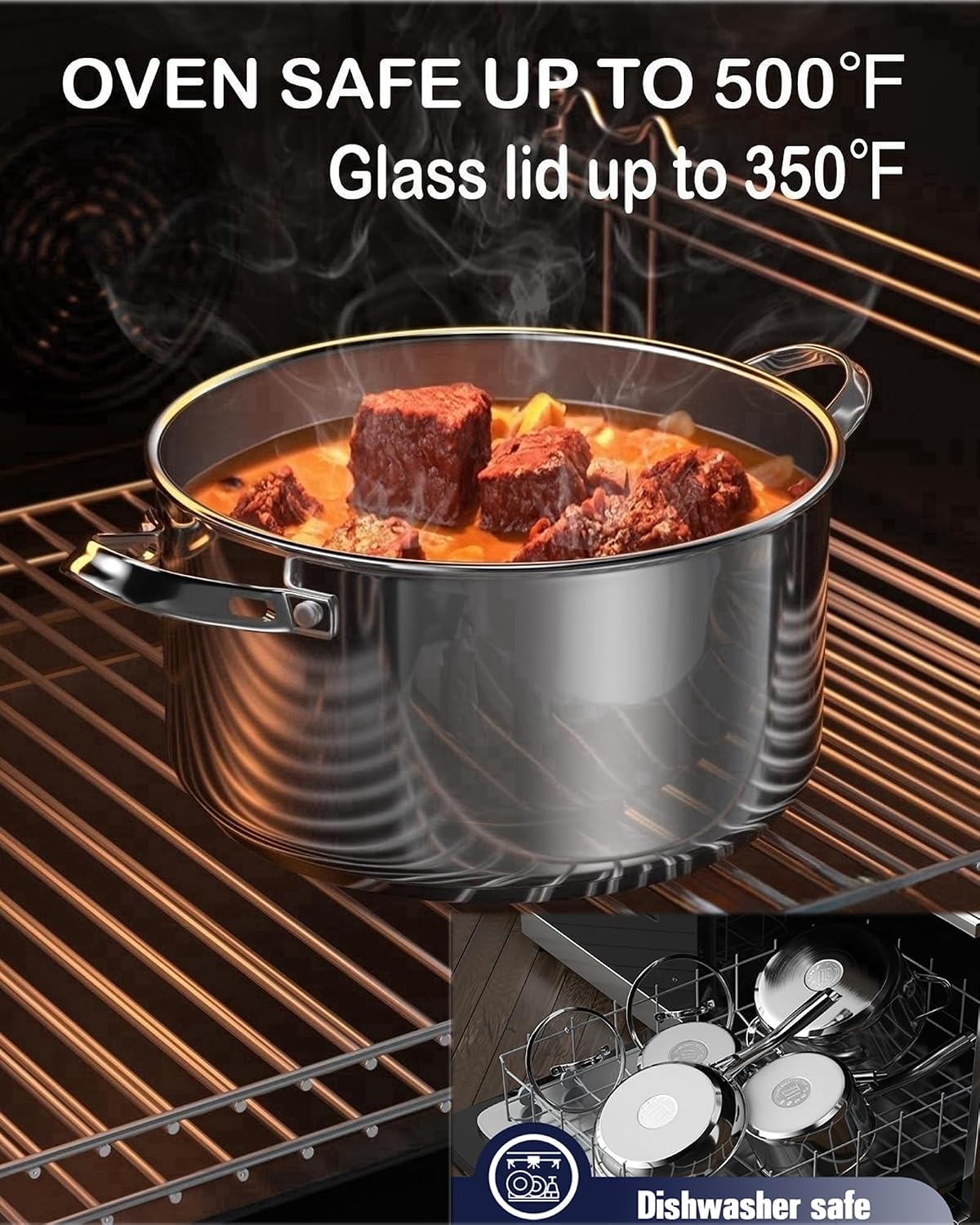 Cooks Standard Classic 6-Quart Stainless Steel Dutch Oven Casserole with Glass Lid, Large Dutch Oven Casserole for Soup, Stew, Chili & Pasta, Compatible with All Stovetops