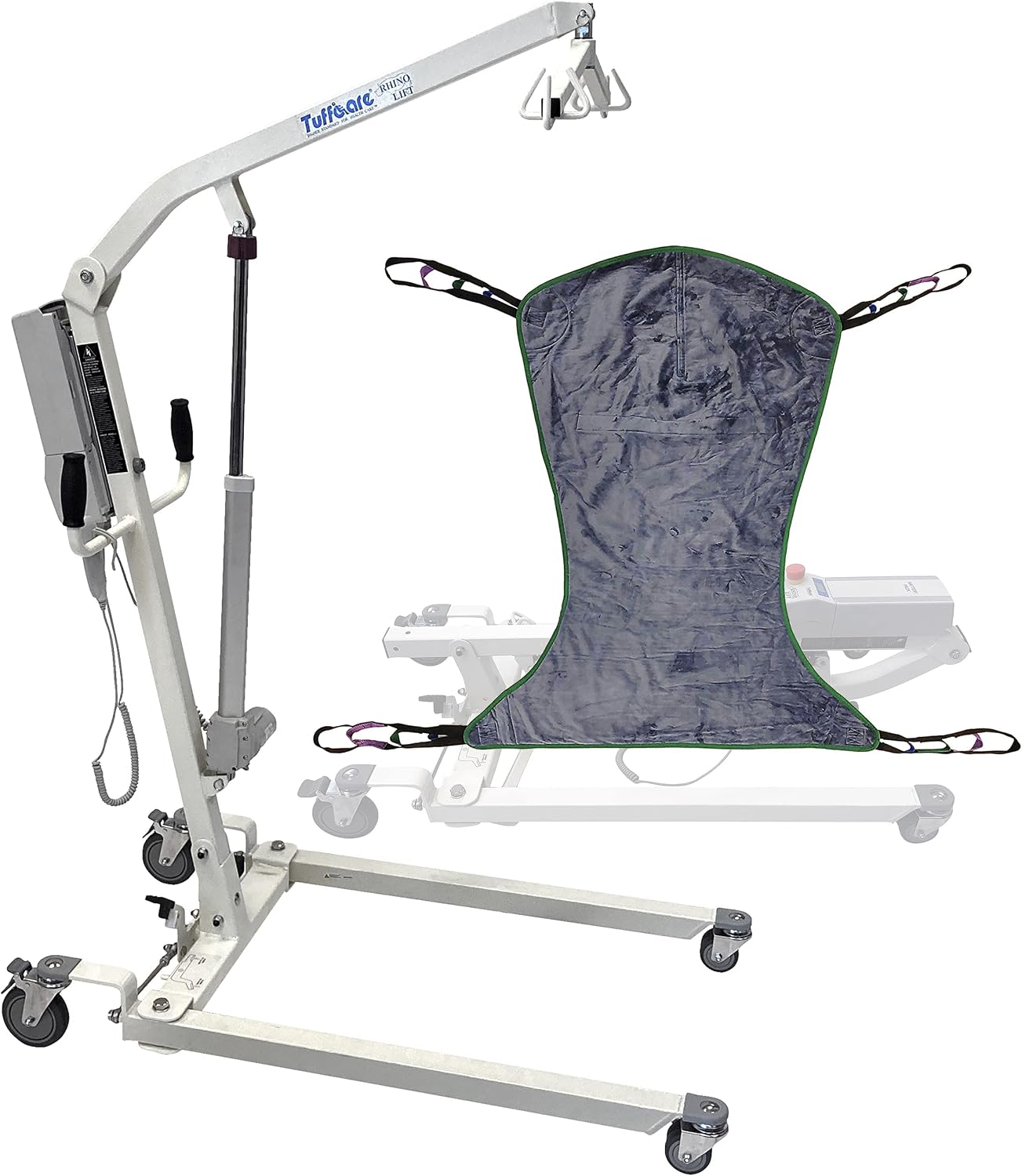 Electric Patient Lift - Rhino Lift with Manual Low Base - with Universal Divided Leg Sling(Large), 450 lb. Weight Capacity.
