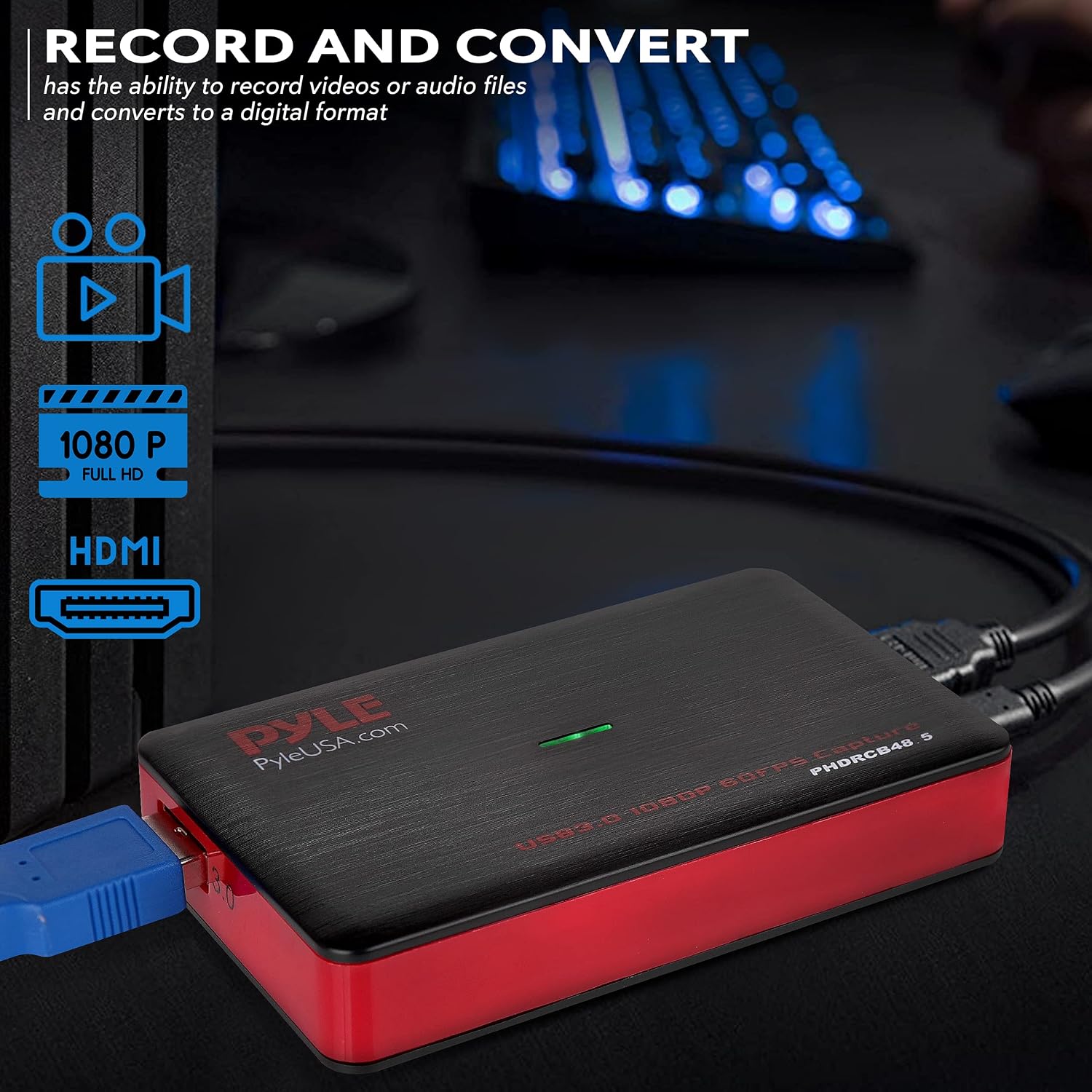 PyleUsa Capture Card Device, 4K HDMI Video Capture Card, 1080P 60FPS, HDMI to USB 3.0 Capture Card for Live Streaming Work with Camera, USB, SD, PC