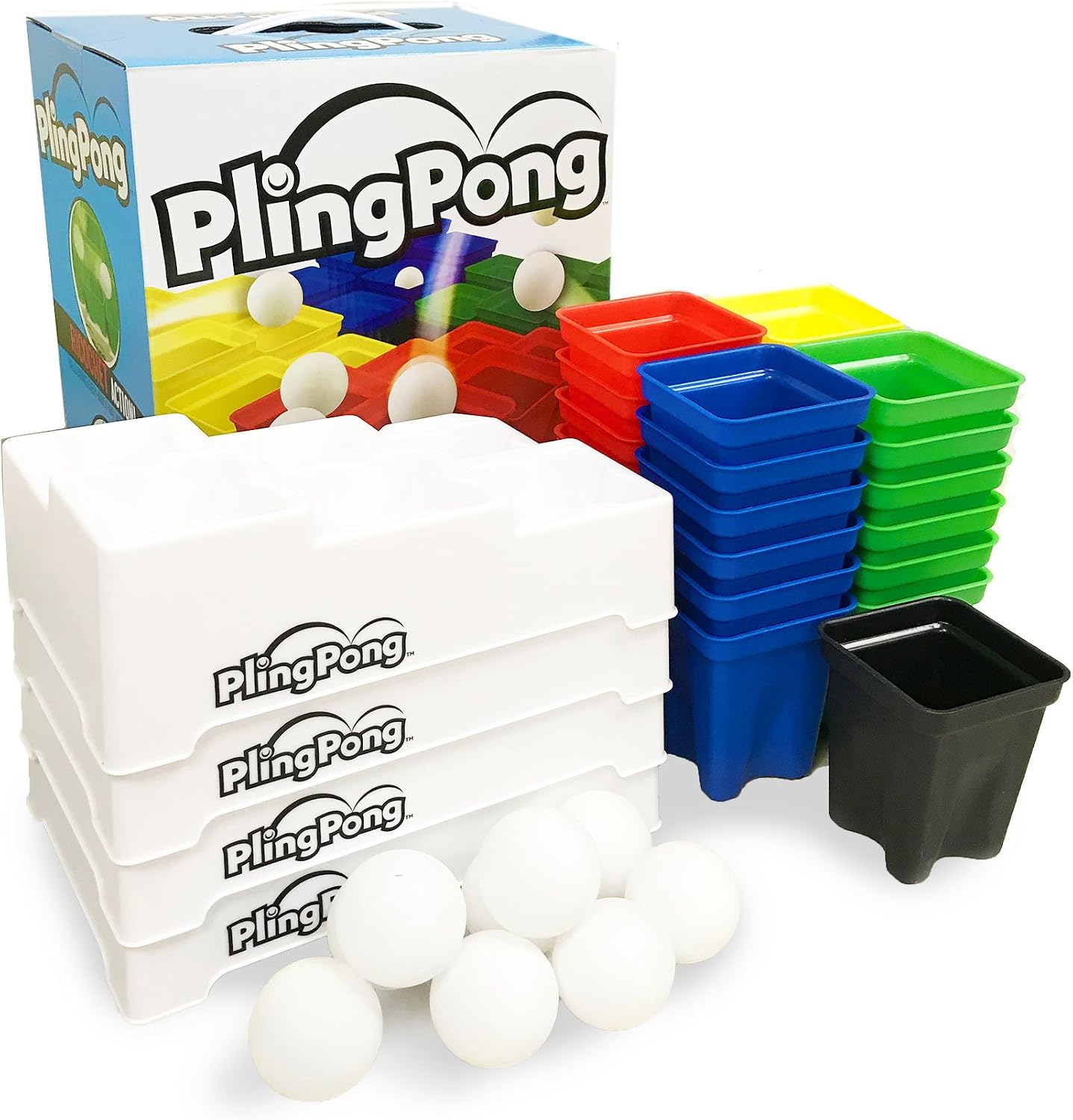 Buffalo Games PlingPong Plinko Bounce Board, 2-4 Players, Family Game Night | Team Play & Speed Rounds, 25 Cups, 9 Balls, 4 Trays & Instructions