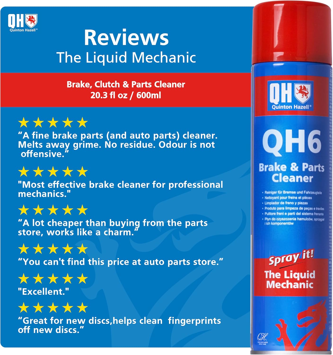 Quinton Hazell QH6 Brake Cleaner Spray Can 20.3 fl oz, Non-Chlorinated | Fast Drying Automotive Brake Parts Cleaner, High Strength Formula for Professional and DIY Use