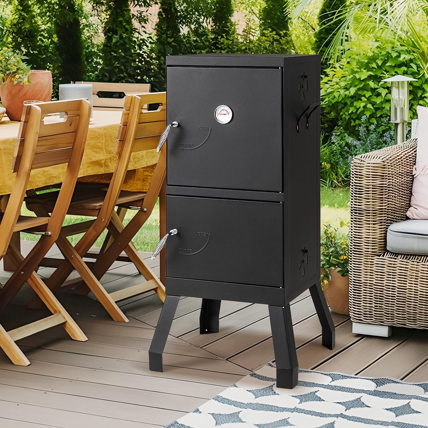 Giantex Vertical Charcoal Smoker, Outdoor BBQ Smoker Grill with Thermometer