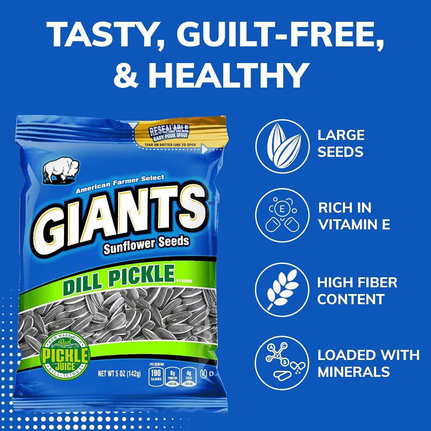 GIANTS Original Sunflower Seeds - Sunflower Seeds to Eat, Sunflower Seeds Bulk, Lightly Salted Sunflower Seeds for Eating, High Protein Snack - 5.75 oz Resealable Bags (Case of 12)