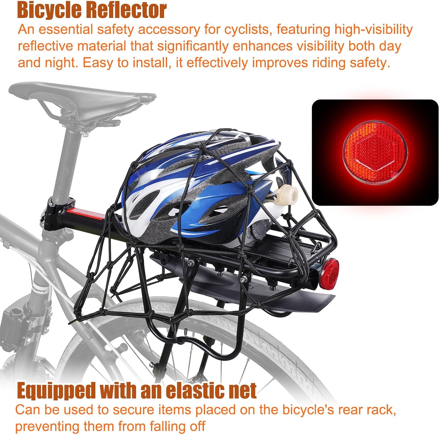 HOMEE Rear Bike Rack, Bike Cargo Racks Frame for 26"-29" Frames | Aluminum Alloy Universal Adjustable Cycling Equipment Stand Footstock Bicycle Luggage Carrier with Tools and Reflector