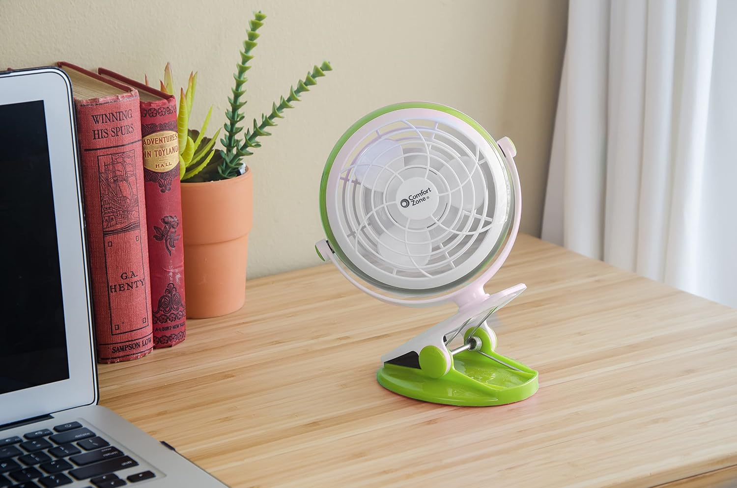 Comfort Zone Dual Base Combo Clip or Desk Fan, USB or Battery Powered, 4 inch, Single Speed Setting, Adjustable Tilt, Lightweight, Ideal for Home