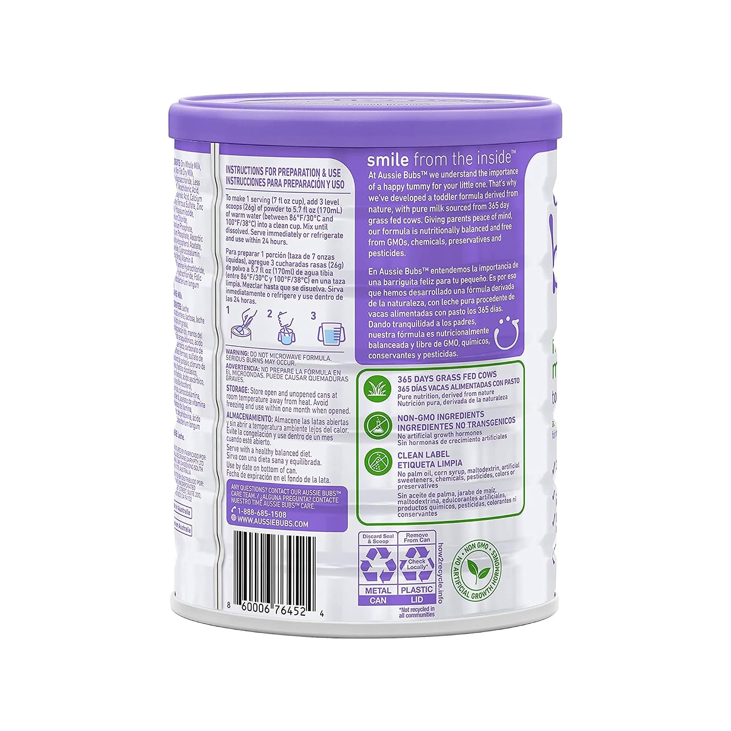 Bubs 365 Day Grass Fed Infant Formula for 0-12 Months, Non-GMO Milk, 20oz | Cow Milk-Based Powder with Iron, DHA, Prebiotics & Probiotics to Support Gentle, Digestive Health