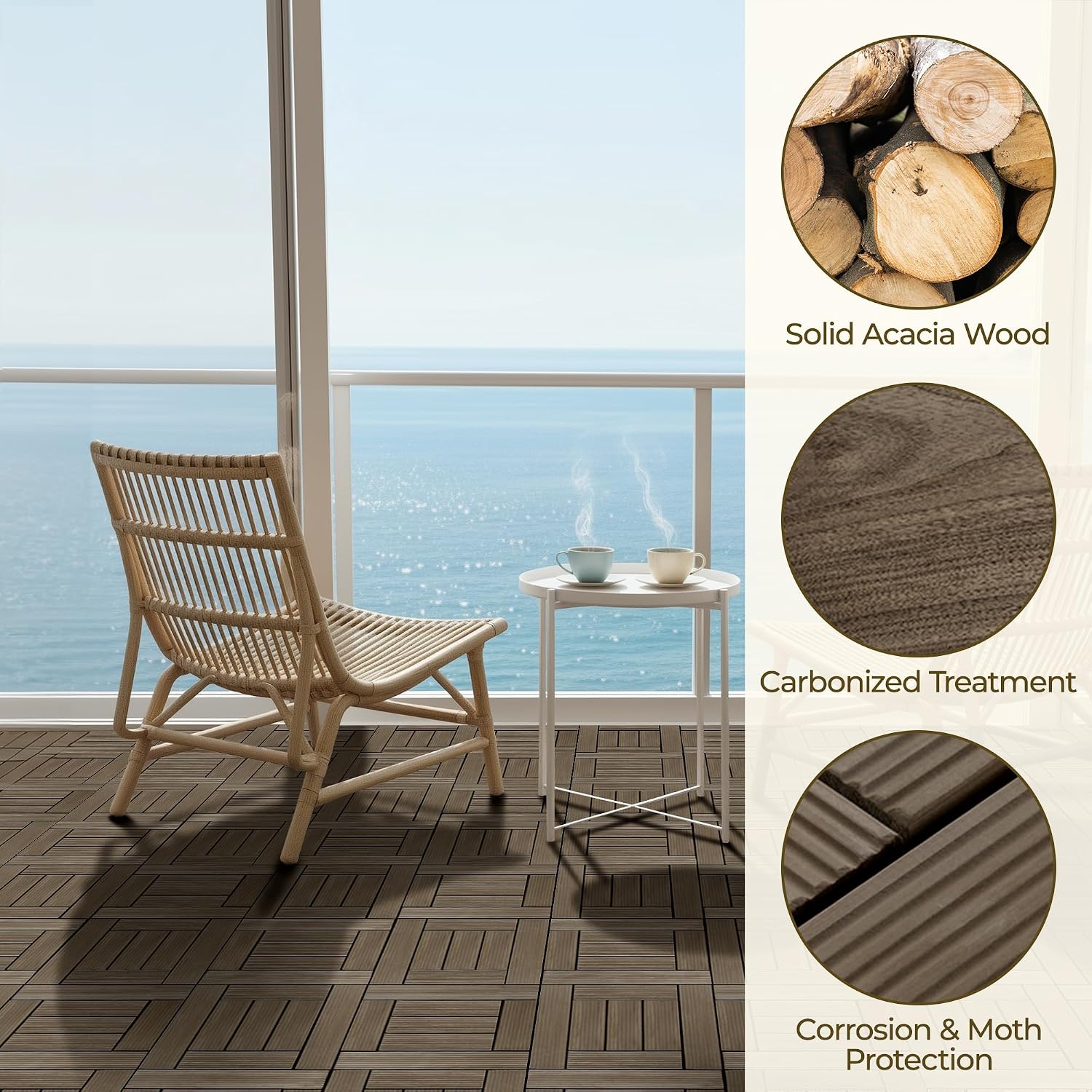 Topeakmart 27PCS Interlocking Deck Tiles 12x12 Patio Flooring, Brown