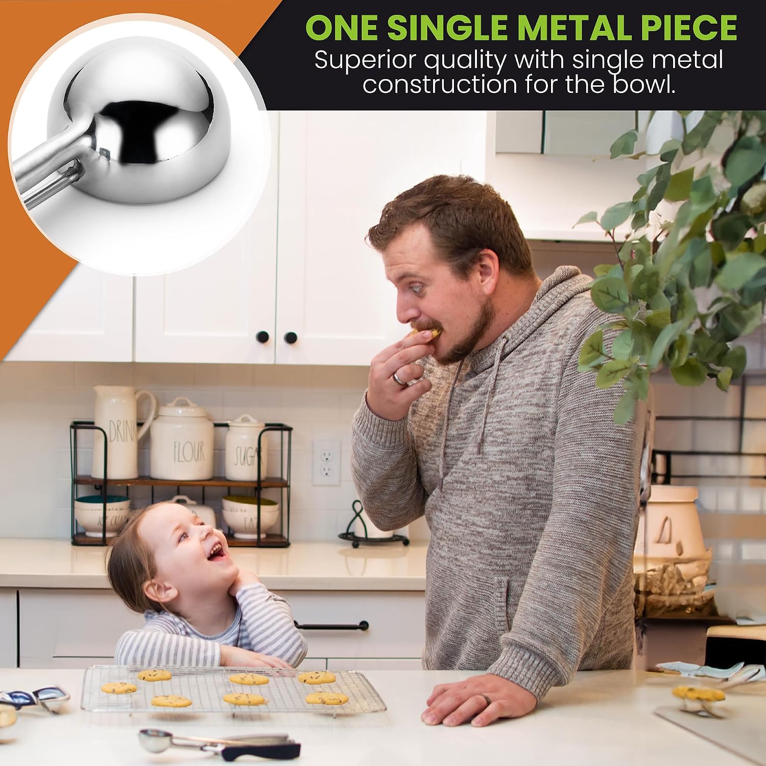 Spring Chef Medium Stainless Steel Cookie Scoop, #40, 1.7 Tablespoon, Black