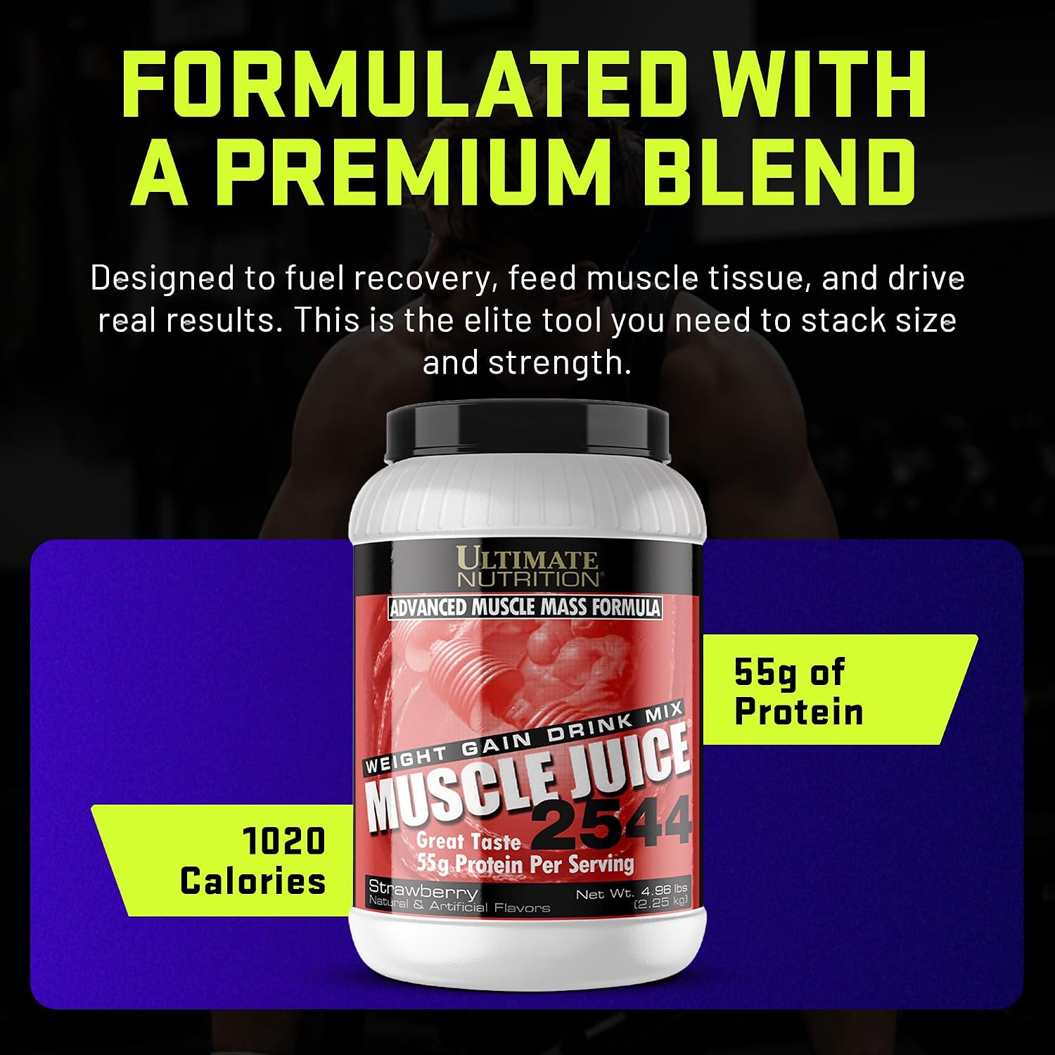 Ultimate Nutrition Muscle Juice 2544 Mass Gainer, Vanilla, 4.96 lb | 55g Protein Blend, 162g Carbs, 17g Fat, 1020 Calories, High Calorie Weight Gainer For Muscle Growth And Recovery