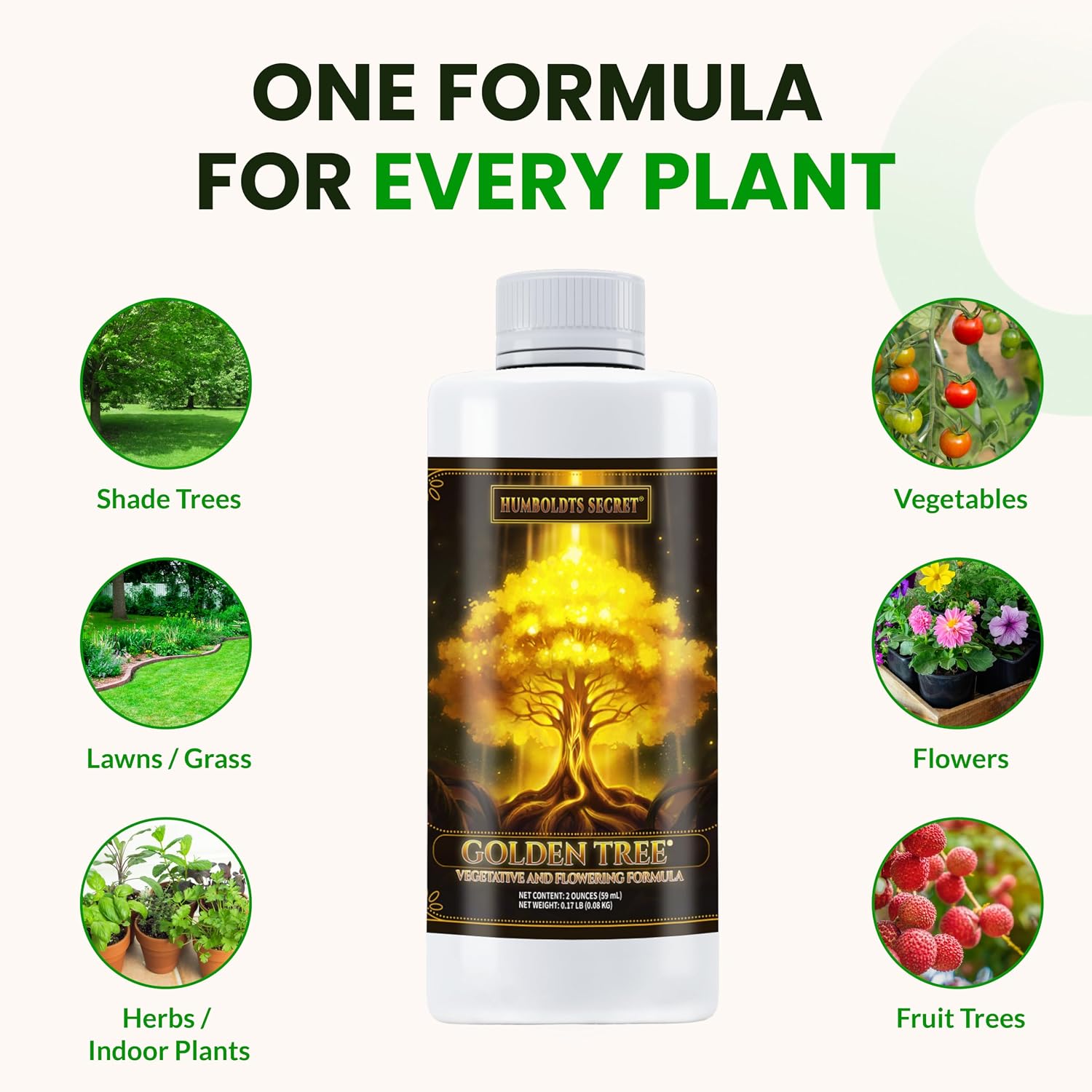 Humboldts Secret Golden Tree Liquid Plant Food | Enhances Growth Indoors or Outdoors | All-in-One Plant Nutrients for Vegetables, Trees, Flowers, Fruits, Roses, Lawns, Tomatoes | 16 Ounce