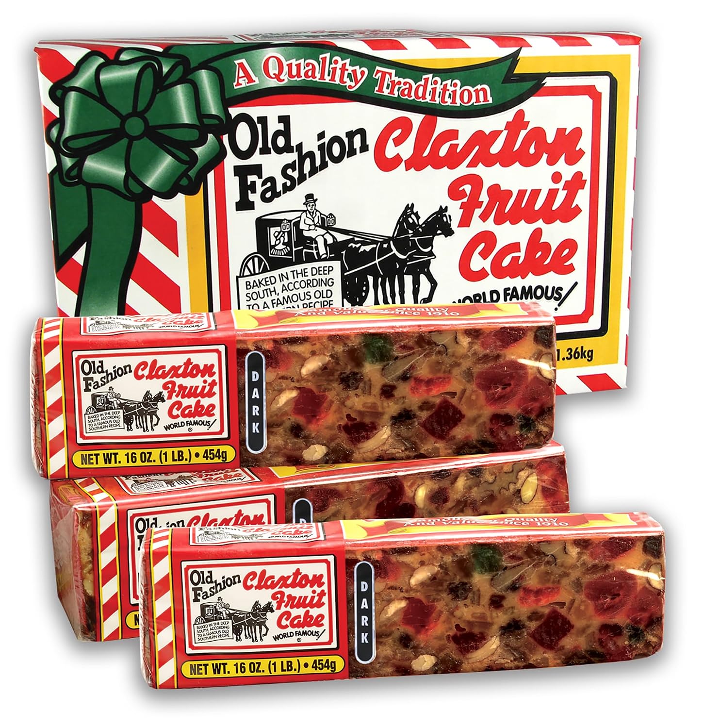 Claxton Fruit Cake – 5-1 lb Regular Recipe Loaves | Individually Wrapped | Packaged in Signature Red-and-White Gift Carton | Old-Fashioned Holiday Fruitcake Since 1910 | 5 Pack