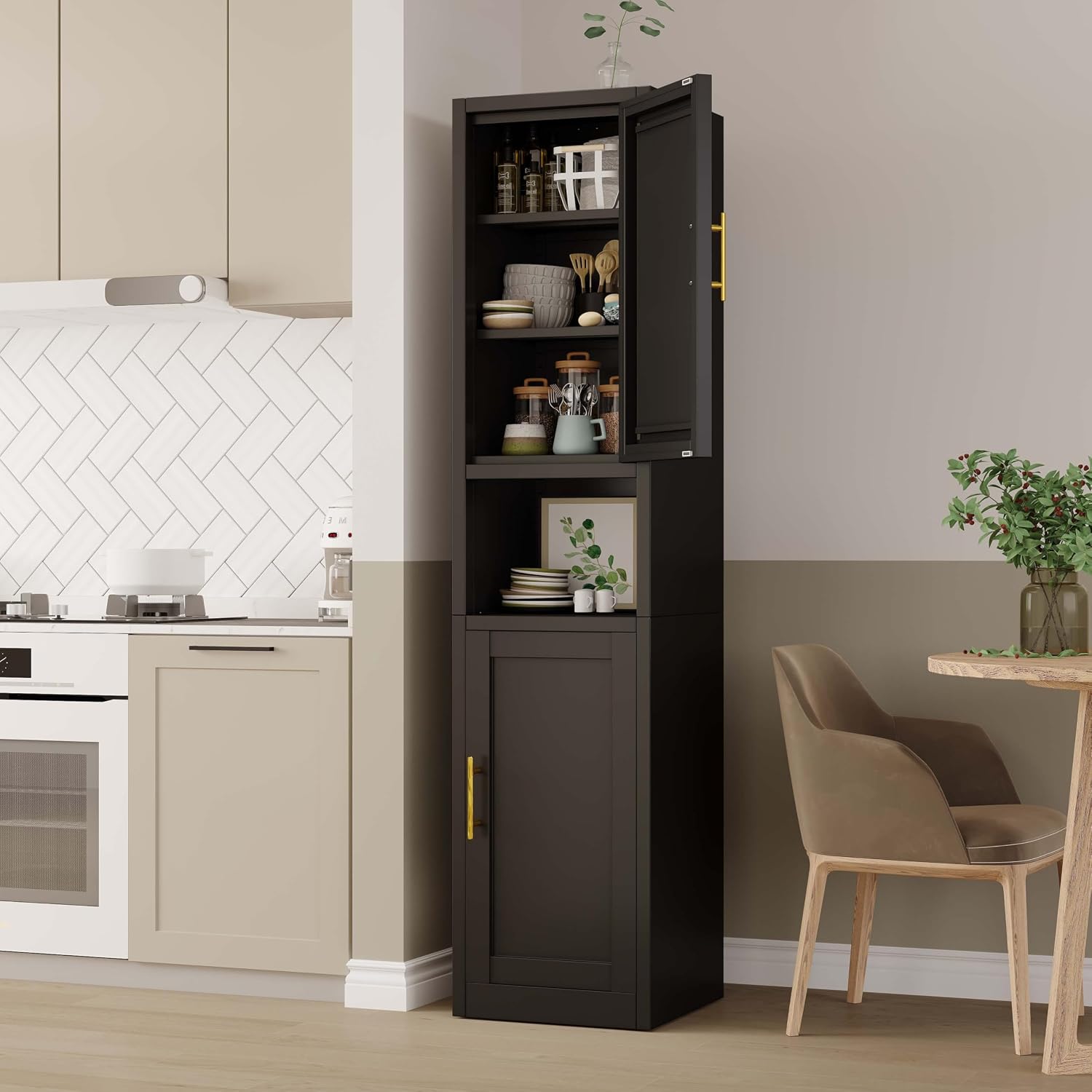 pozdeg 67" Tall Narrow White Metal Storage Cabinet | 2 Doors, 4 Adjustable Shelves, Freestanding Slim Pantry Organizer for Bathroom Kitchen Living Room