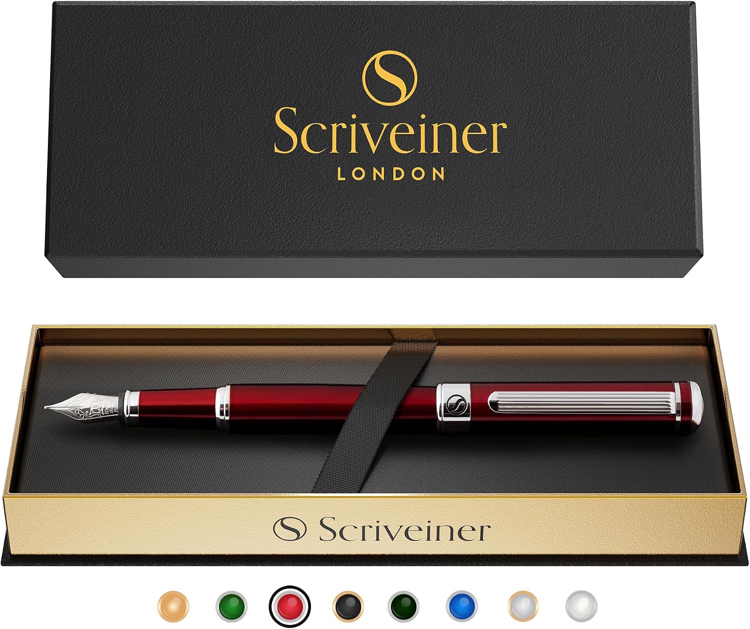 Scriveiner Silver Chrome Fountain Pen - Stunning Luxury Pen, Real Gold Finish Schmidt Gilded Nib (Medium), Best Pen Gift Set for Men & Women