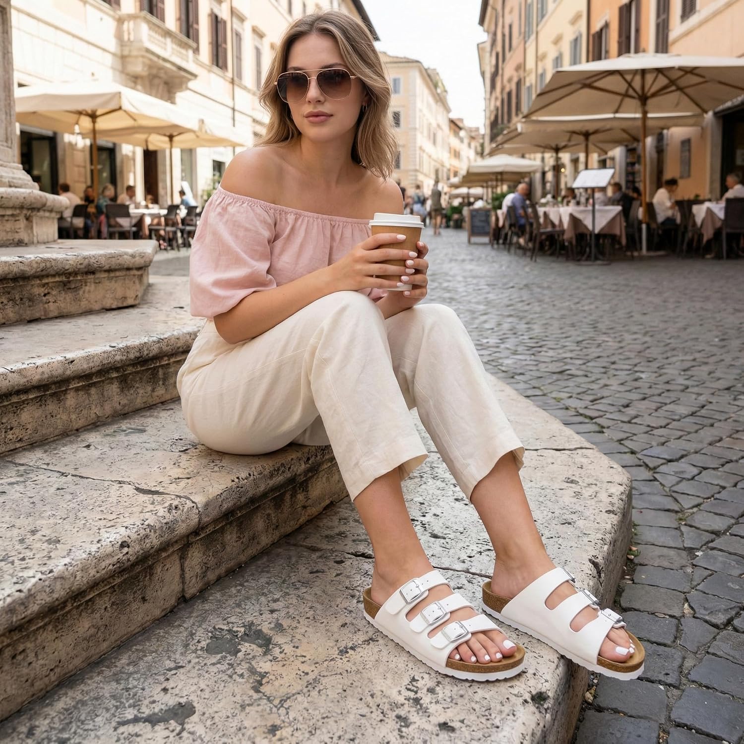 CUSHIONAIRE Women's Lela Cork footbed Sandal with +Comfort