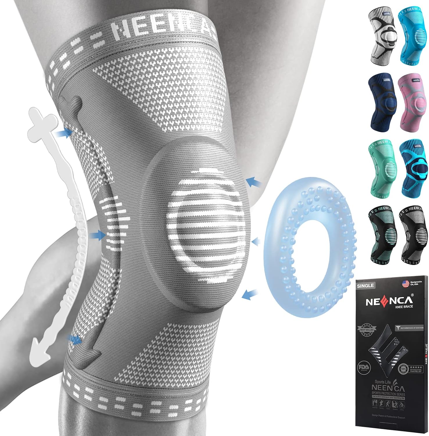 NEENCA Knee Braces for Knee Pain Relief, Compression Knee Sleeves with Patella Gel Pad & Side Stabilizers, Knee Support for Weightlifting, Running