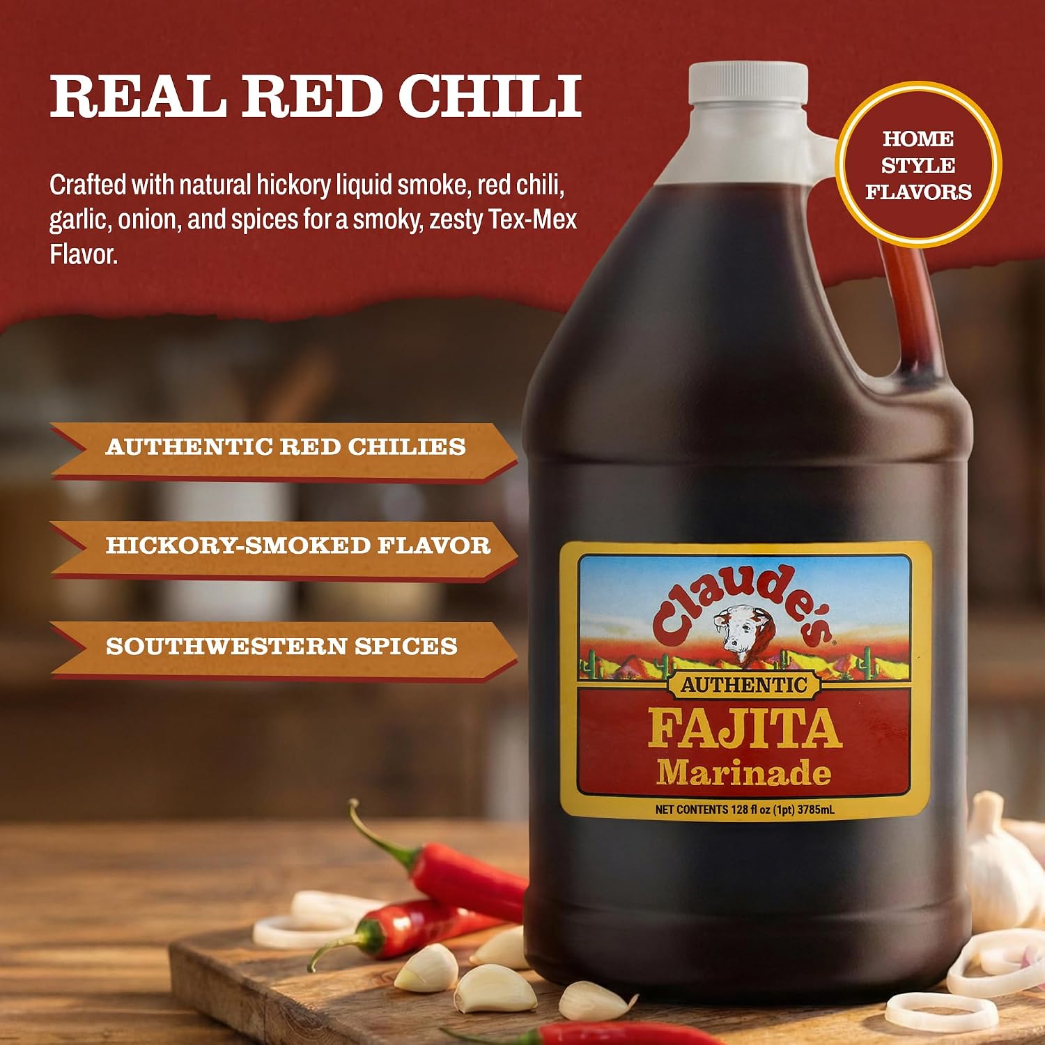 Claude's BBQ Brisket Marinade Sauce, Gluten Free Texas Style, 128 oz | Restaurant-size gallon of smoky Texas tenderizing brisket marinade - all natural & gluten free.