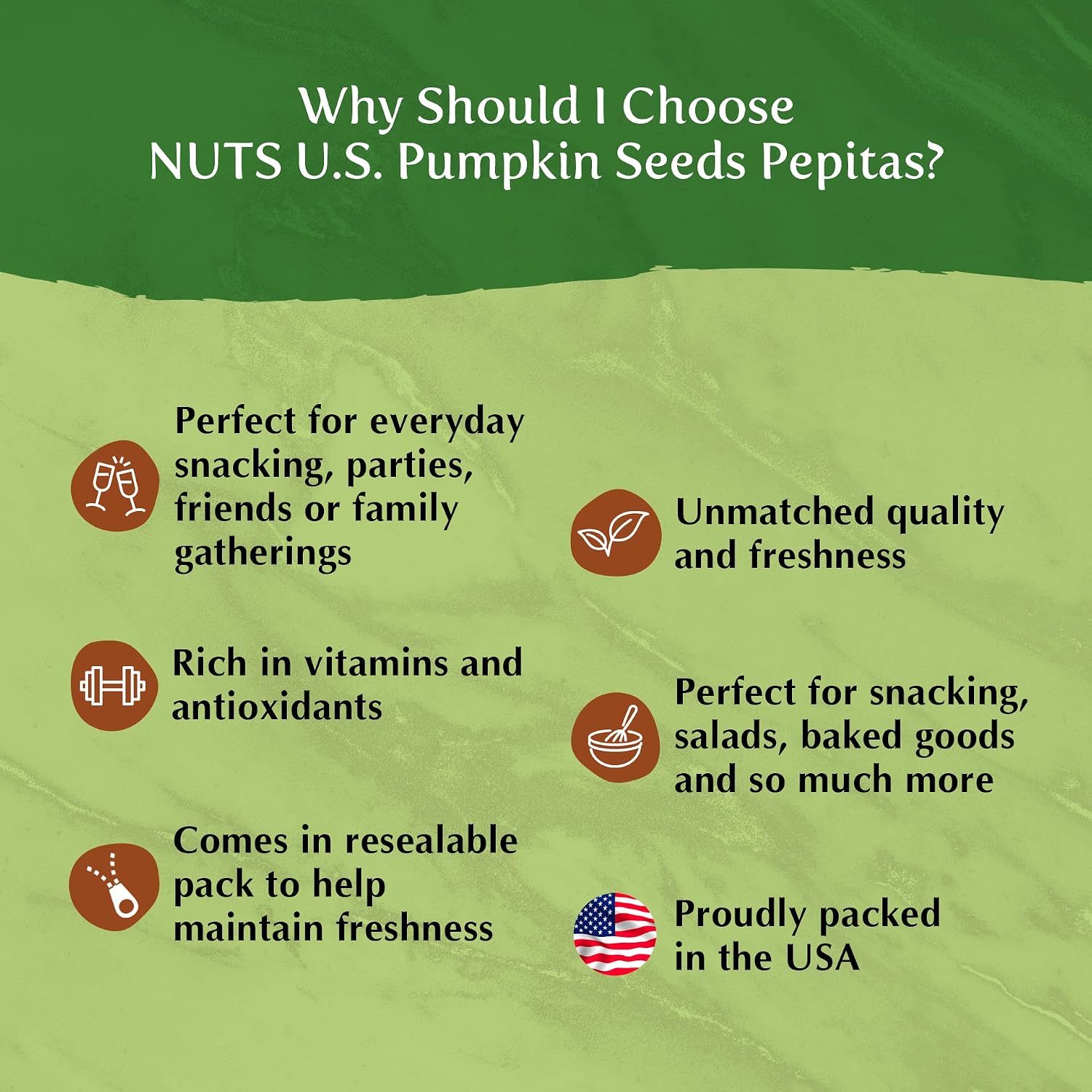 NUTS U.S. - Pumpkin Seeds (Pepitas) | Raw and Unsalted | No Shell | AA GRADE | Vegan and Gluten Free | Packed in a Resealable Bag (1 LB)