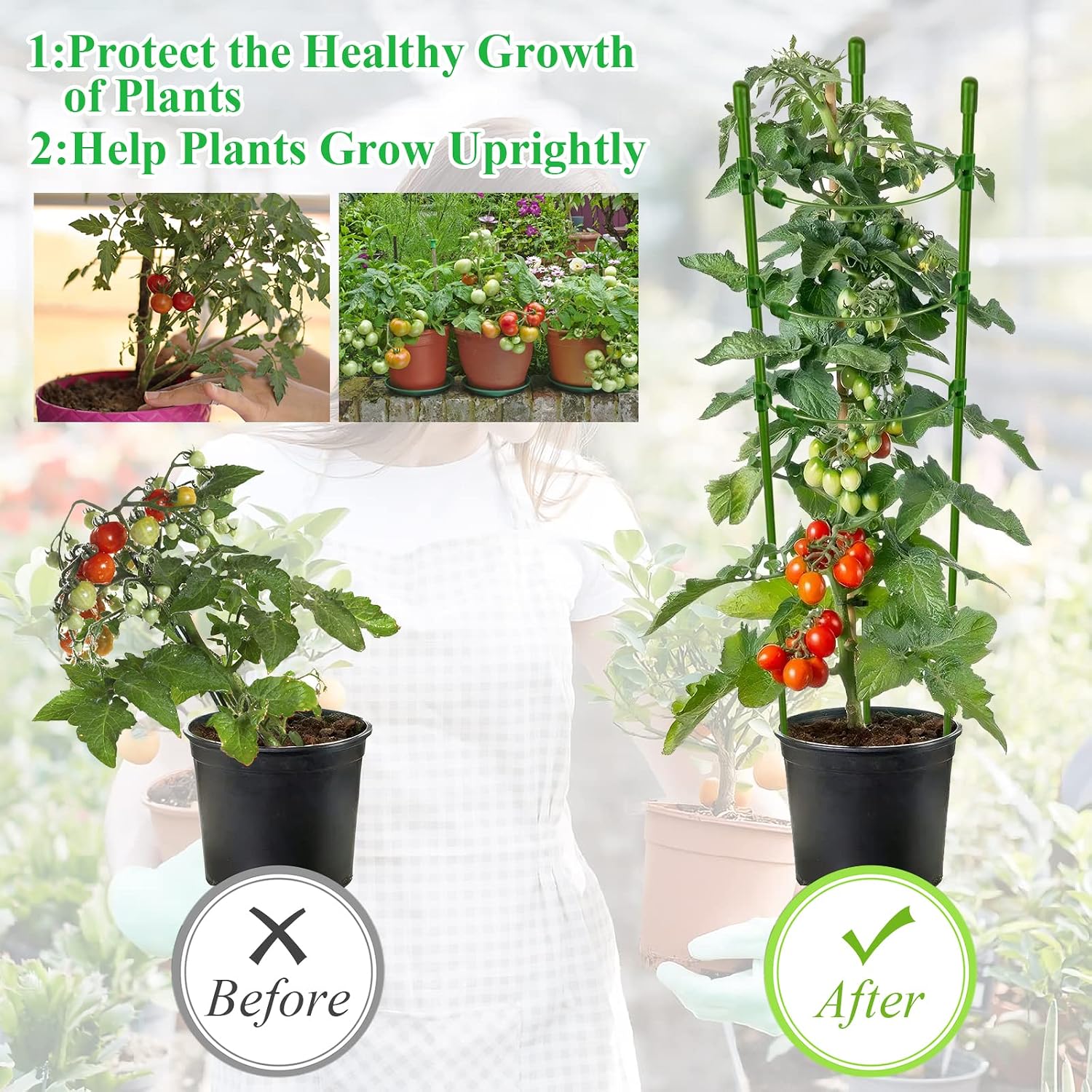 Legigo 3 Packs Plant Support Cages Tomato Cage for Garden- 18 Inch Adjustable Garden Cucumber Trellis Plant Stakes