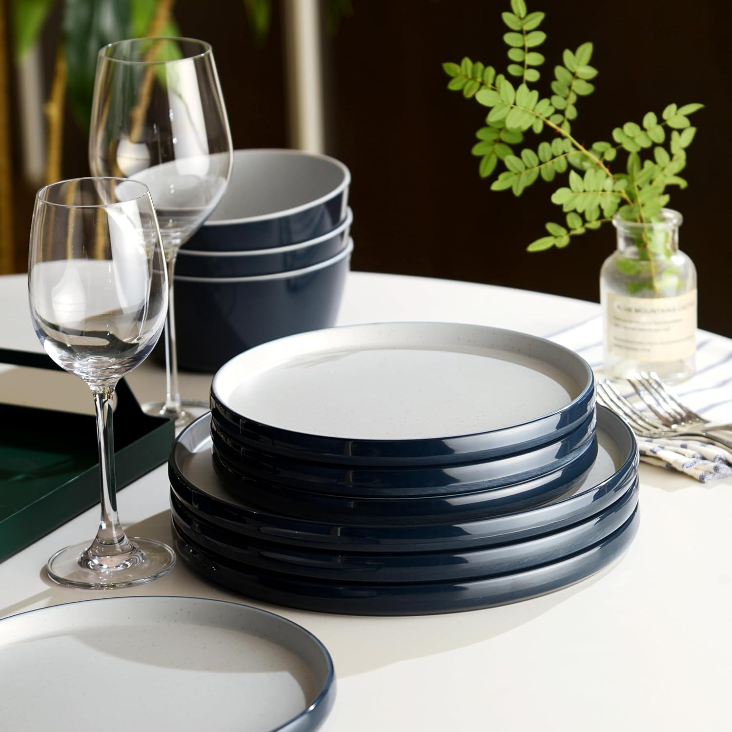 Melamine Dinnerware Sets, Plates and Bowls Sets 12 Pcs, Melamine Plates, Dish Set for 4, Unbreakable Dinnerware Set for Party, BPA Free