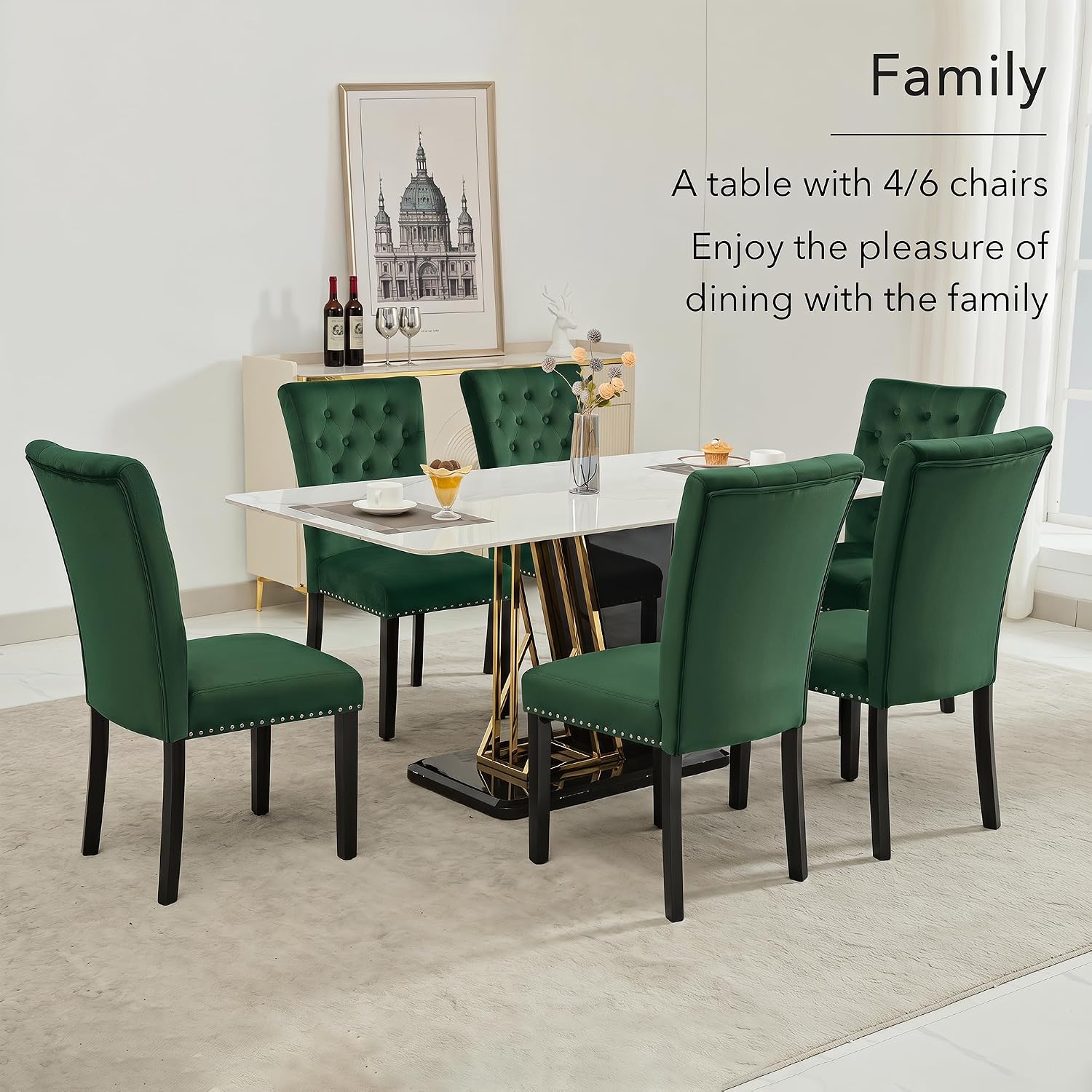 adochr Velvet Dining Chairs Set of 2, Parsons Kitchen Chair, Blue
