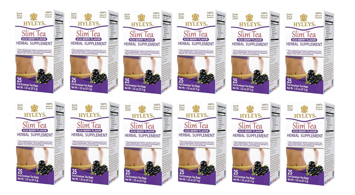 HYLEYS Slim Tea Goji Berry, Weight Loss Detox, Slimming Diet Tea, 25 Bags | Green Tea, Senna Detox & Cleanse, 3 Natural Ingredients, No Added Sugar, 1-Step Bedtime Routine, Supports Digestion