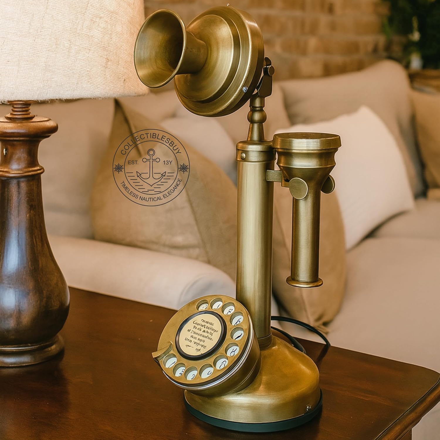 Antique Brass Candlestick Phone Replica Electronic Corded Rotary Dial Phone Home DecorWestern Electric Bell Telephone