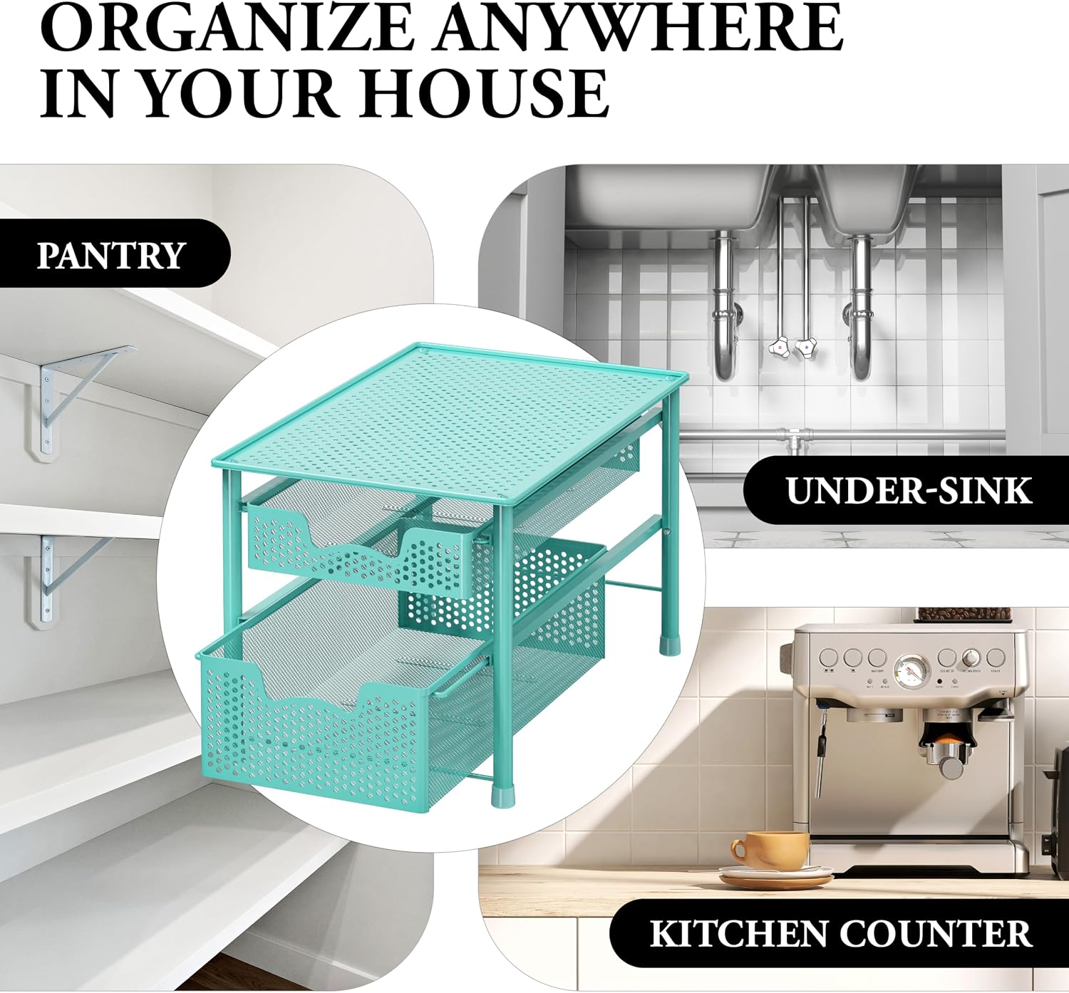 Simple Houseware Stackable 3 Tier Sliding Basket Organizer Drawer, Silver