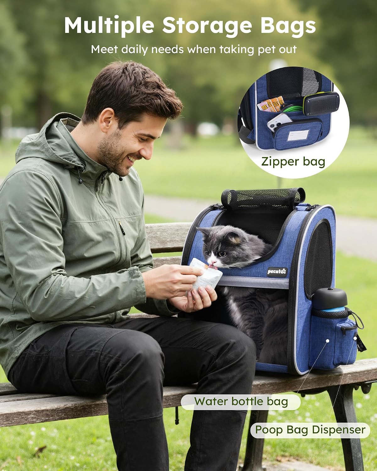 pecute Cat Backpack Expandable, Cat Carrier Backpack with Breathable Window