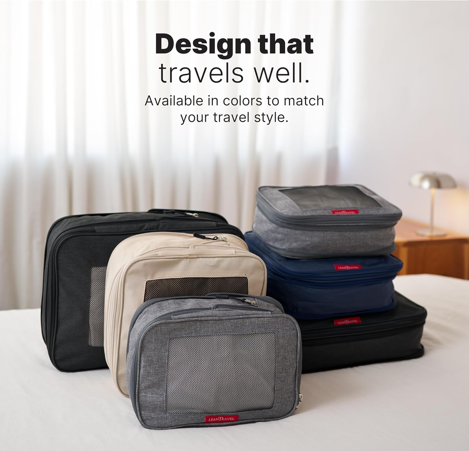 LeanTravel Premium Compression Packing Cubes for Travel - Suitcase Organizer Bags with Double Zipper & Breathable Mesh Panel - Space Saving Carry On Luggage Essentials (6-Pack, Grey)
