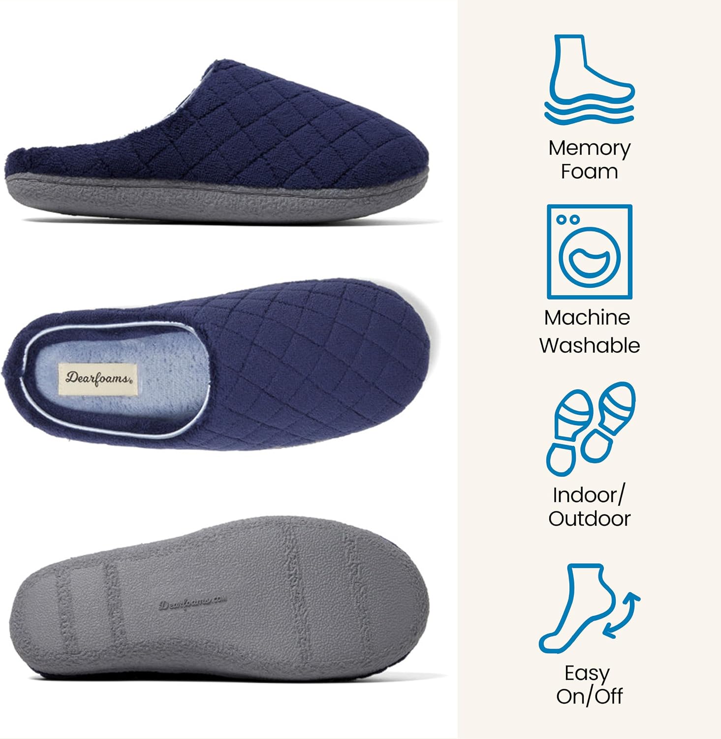 Leslie Terry Clog House Shoes with Memory Foam, Indoor Slippers with Wide Widths