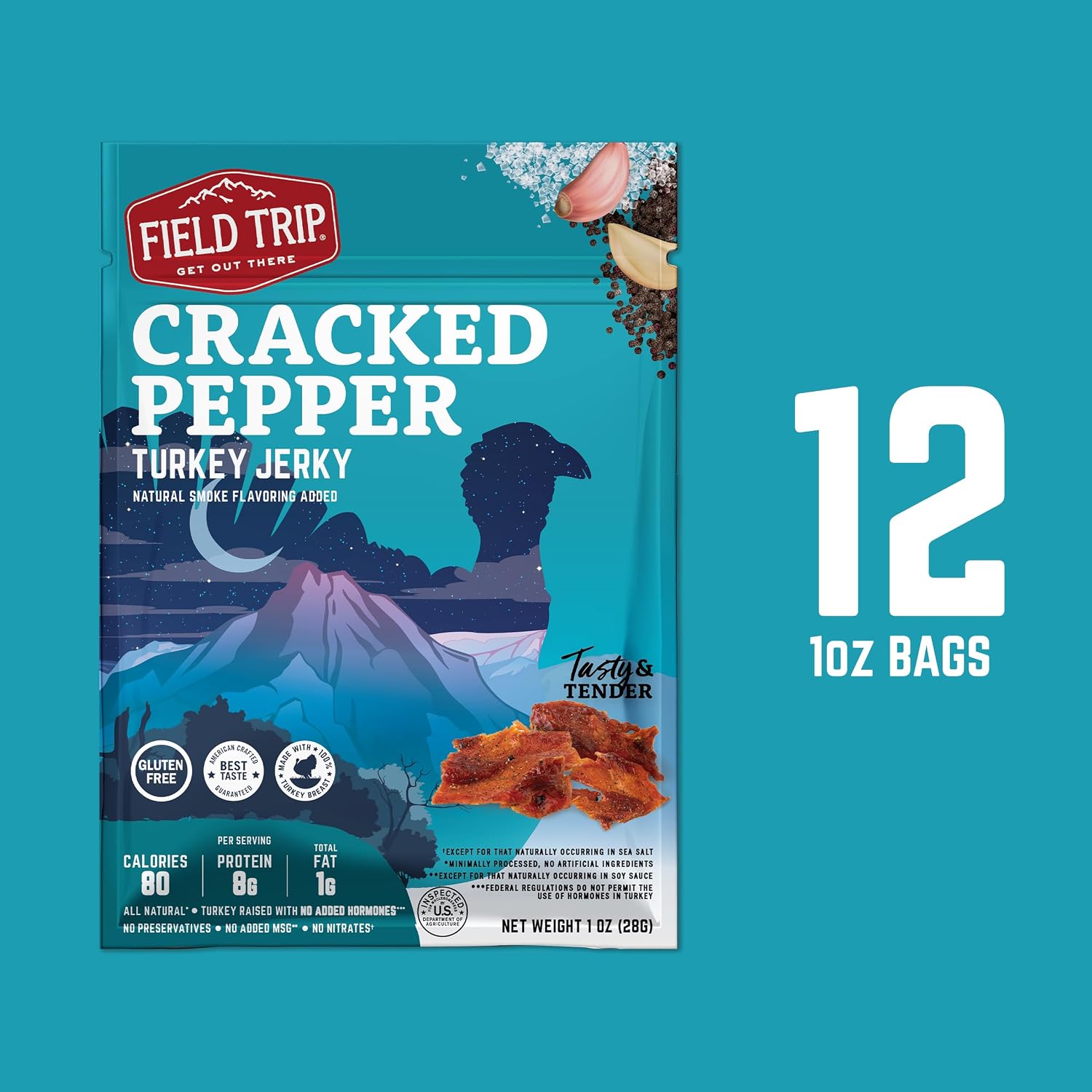 Field Trip Beef Jerky, Original, 1 Oz Bag, 12 Bags/carton | Grass Fed Beef Jerky, Healthy Gluten Free Snacks, All Natural, Paleo-Friendly Beef Jerky, High Protein, Low Carb, No Nitrates