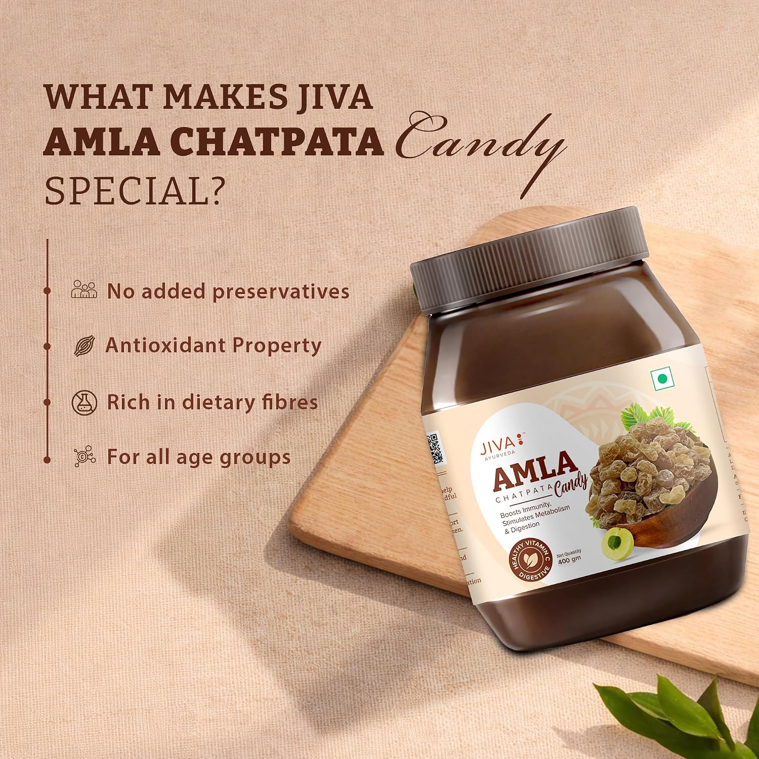 Jiva Ayurveda Amla Candy (Chatpata) - 400g (14.1 oz) | Tangy Indian Gooseberry Bites | Natural Vitamin C & Antioxidant Rich | Zesty Sweet & Spicy