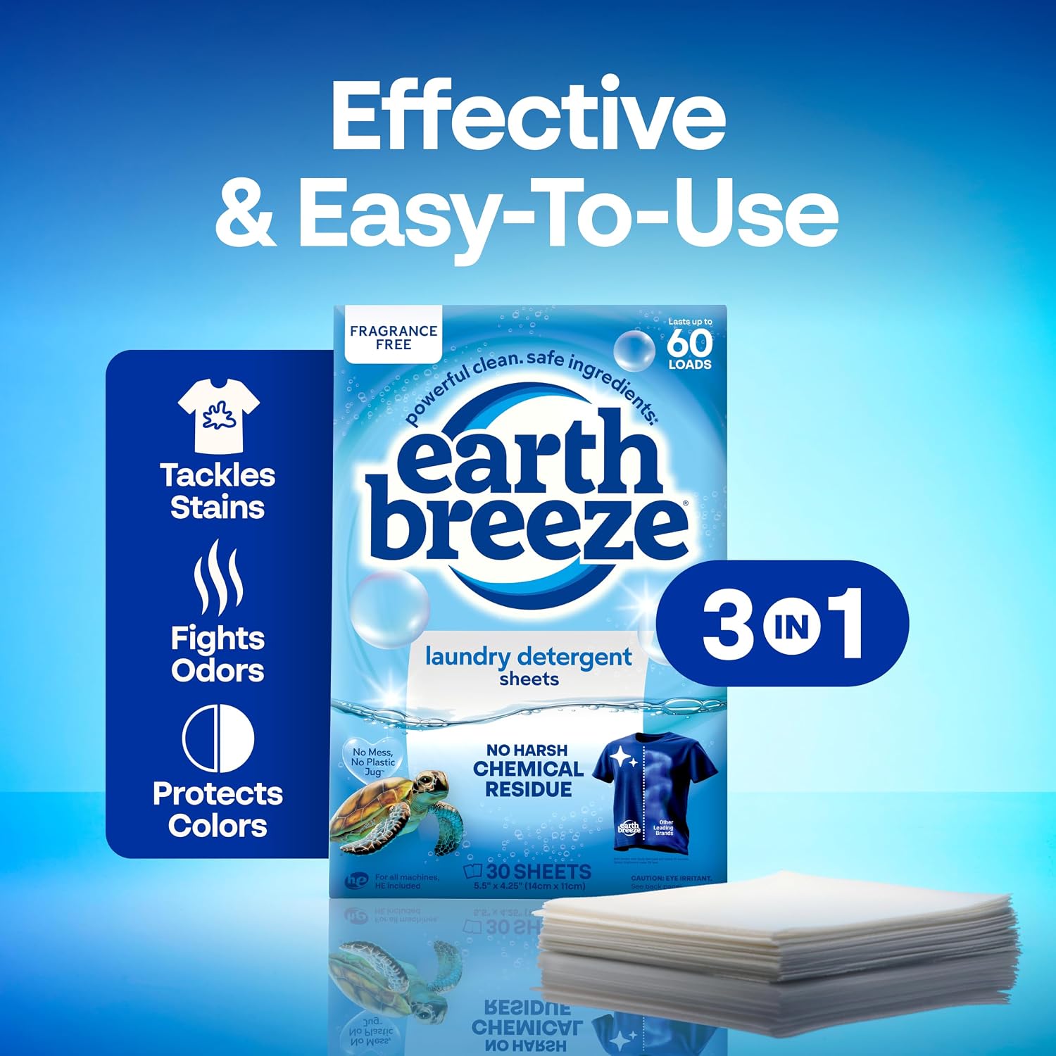 Earth Breeze Laundry Detergent Sheets Fresh Scent 60 Loads