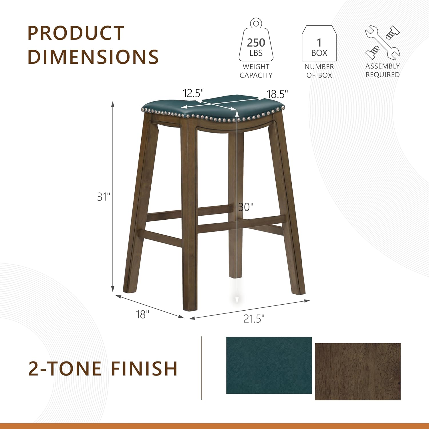 Lexicon Ordway Solid Wood Counter Height Stool - Saddle Kitchen Stool Counter Height Stools for Dining, Armless Chair Seating Options, Perfect for Casual Entertaining Spaces, 25" SH, Black