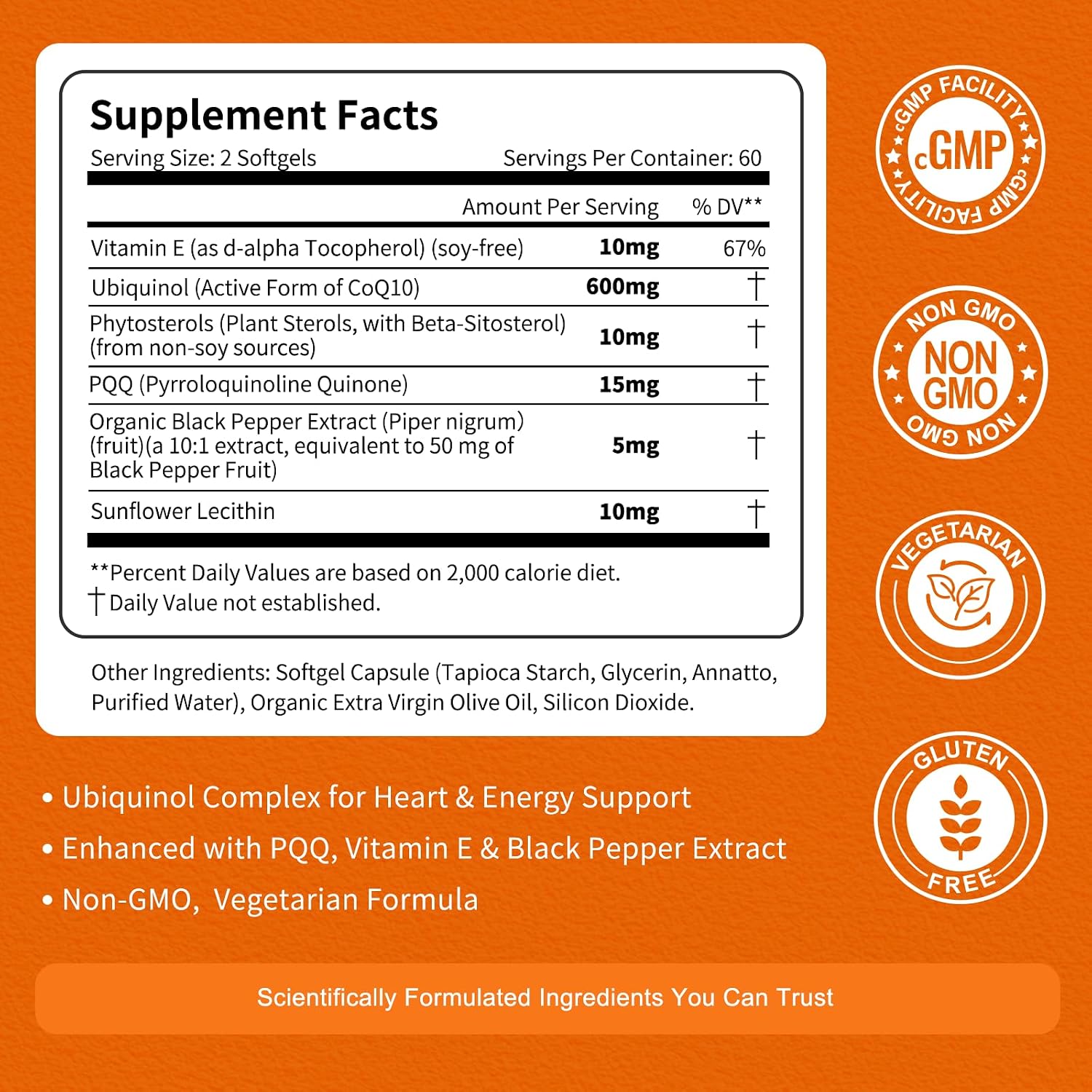 CoQ10 600mg Softgels Ubiquinol CoQ10 Supplement with PQQ & Vitamin E