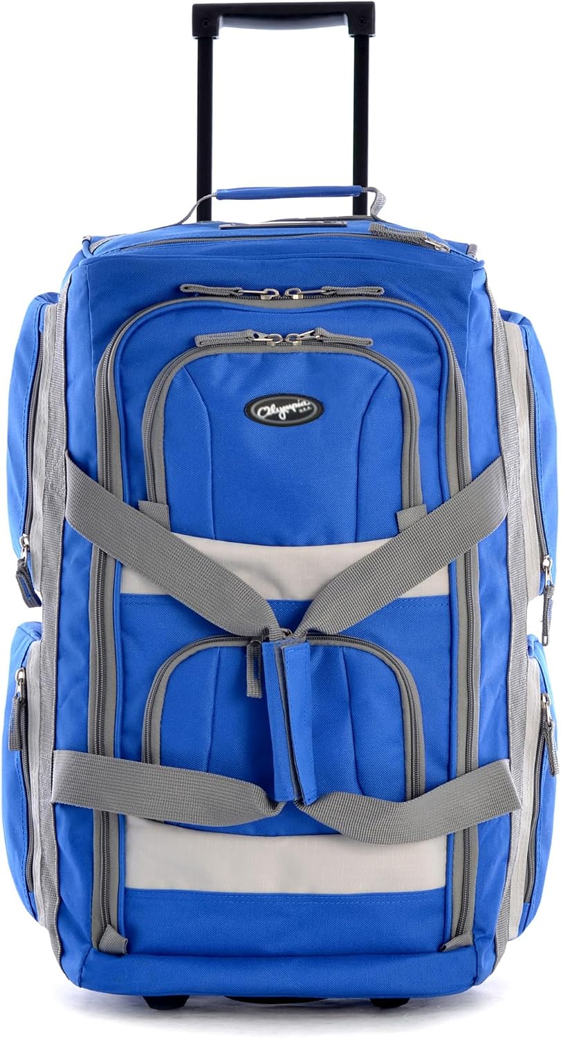 Olympia U.S.A. 33 inch Jumbo Size 8 Pockets Wheeled Rolling Duffel Bag Water Resistant Luggage Lightweight Travel Suitcase with Retractable Handle