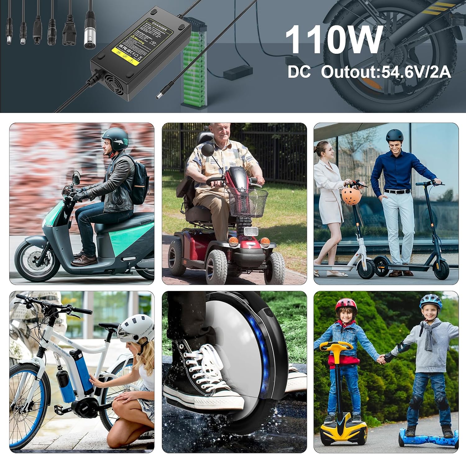 36V 1.8A Female 3-Pin XLR Lead Acid Battery Charger with 3-Prong Inline Power Supply Cord for 36V Boreem Jia, Minimoto, Rad2Go, Electric Scooter, ATV