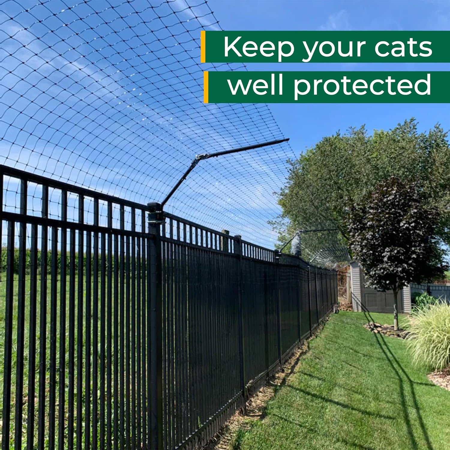 PURR…FECT Fence Conversion System for Cats - Cat-Proof Steel Toppers for Existing Outdoor Fencing, Containment Barrier For Wood, Chain Link, Metal