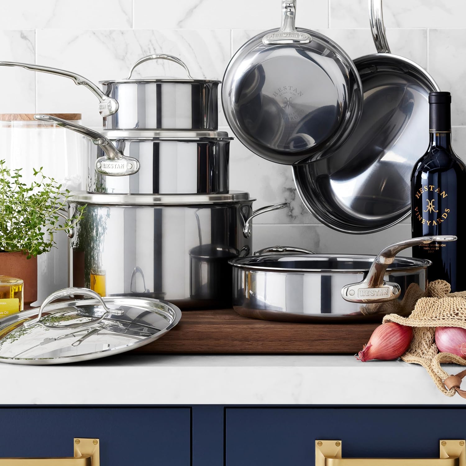 Hestan NanoBond Molecular Titanium Stainless Steel 10-Piece Cookware Set - PFAS-Free - Induction Compatible, Dishwasher Safe
