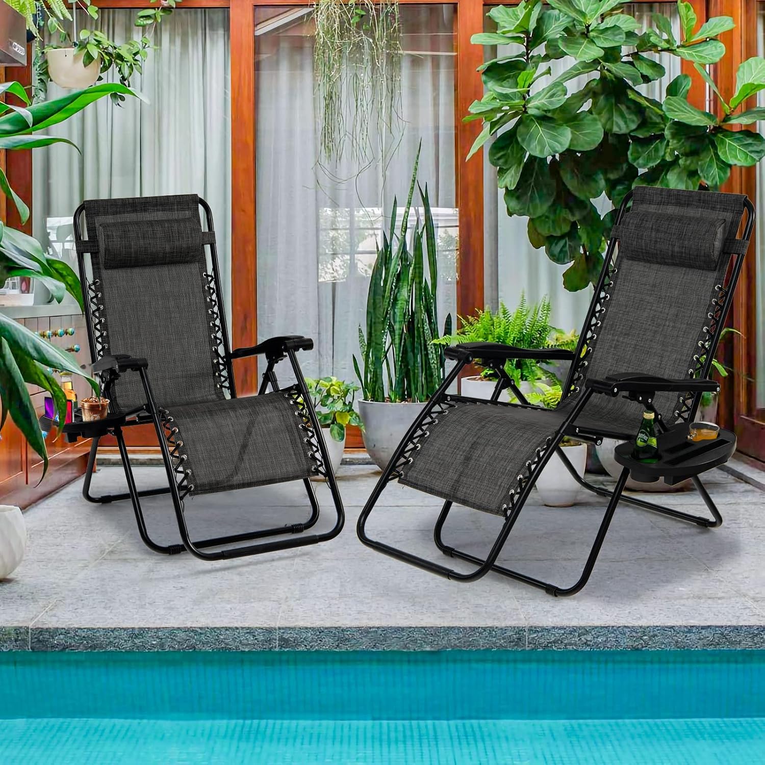 Goplus Zero Gravity Lounge Chairs, 160°Adjustable Folding Recliner w/Pillow and Cup Holder, 350LBS Comfy Outdoor Lounge Chairs for Patio, Lawn, Yard & Camp(1, Gray)