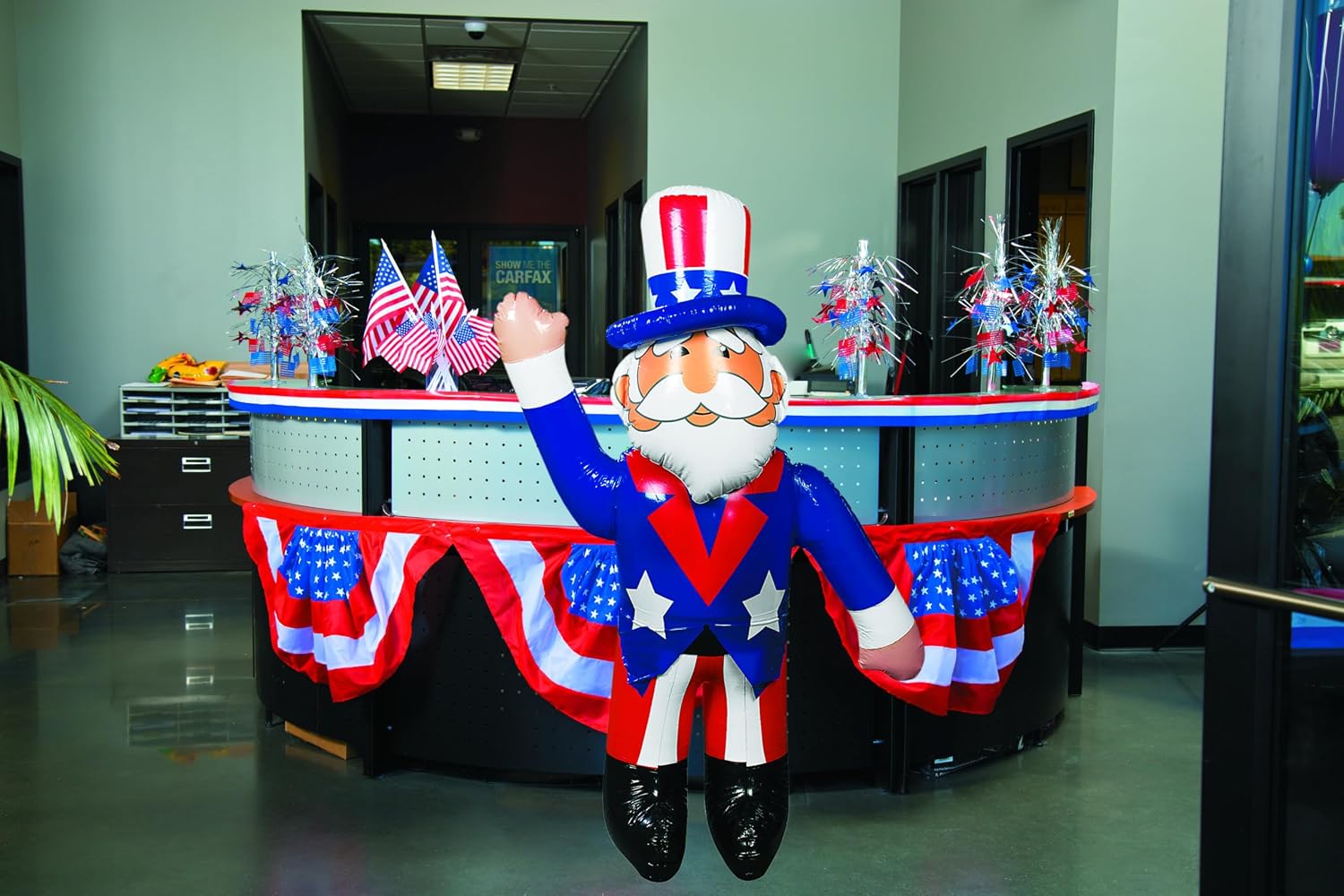 Fun Express 64" Jumbo Blow Up Uncle Sam Inflatable – 5+ Foot Patriotic 4th of July Decorations Outdoor Yard Decor | Heavy Duty Patriotic for