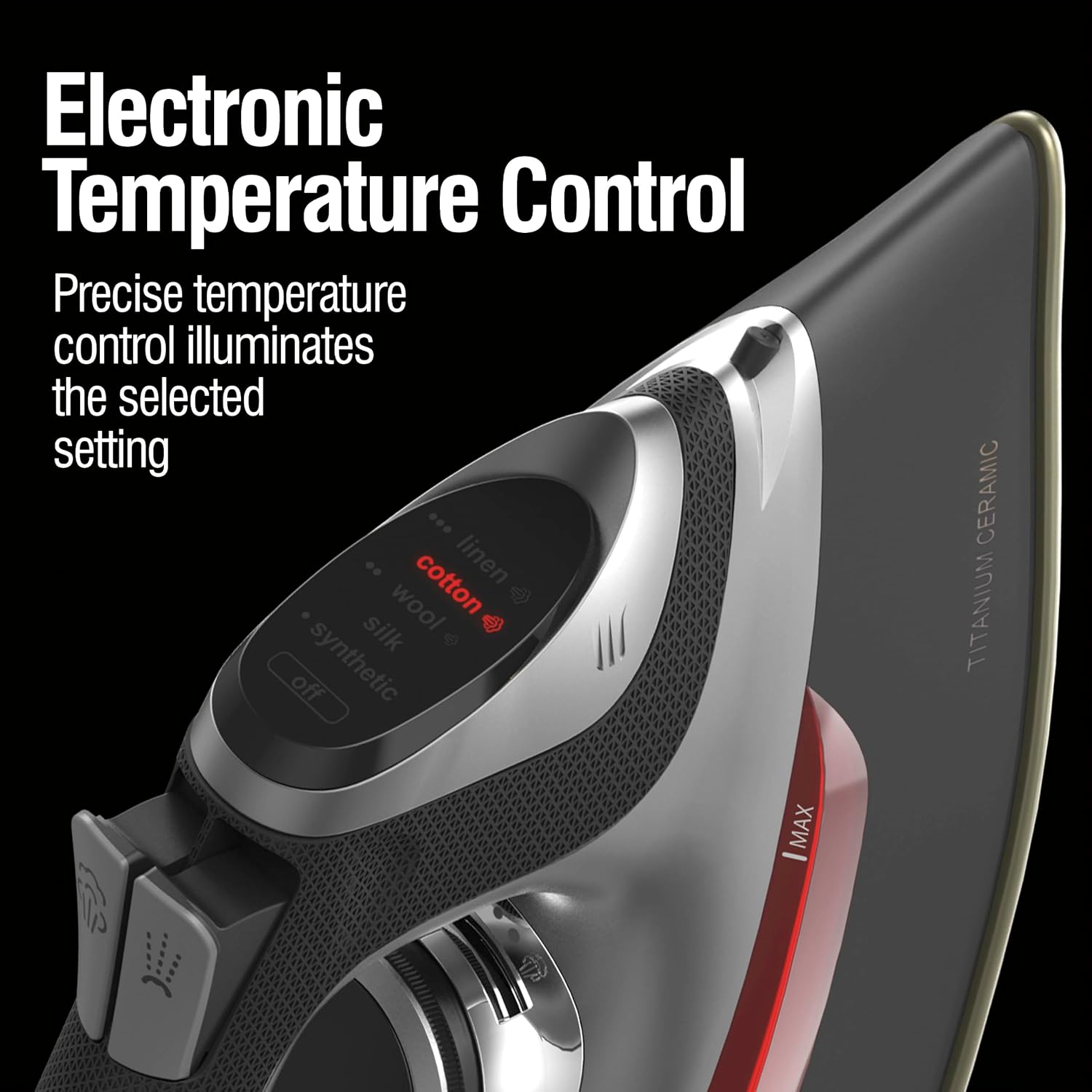 CHI Steam Iron for Clothes with Vertical Steam Burst, 8" Retractable Cord | Titanium Ceramic Soleplate, Electronic Temperature Control, 1700 Watts